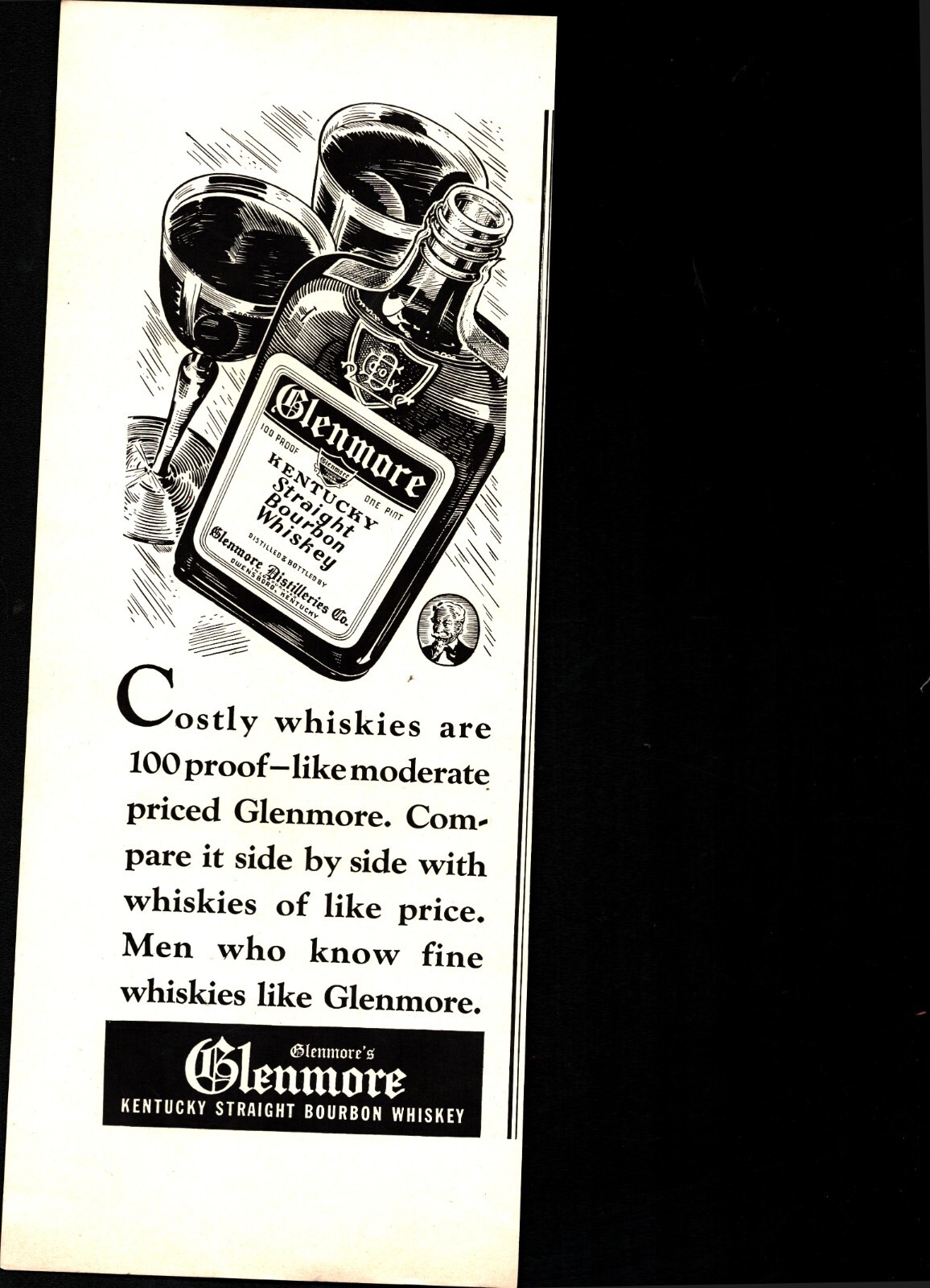1937 Glenmore Kentucky Straight Bourbon Whiskey Men Vintage Print Ad d8