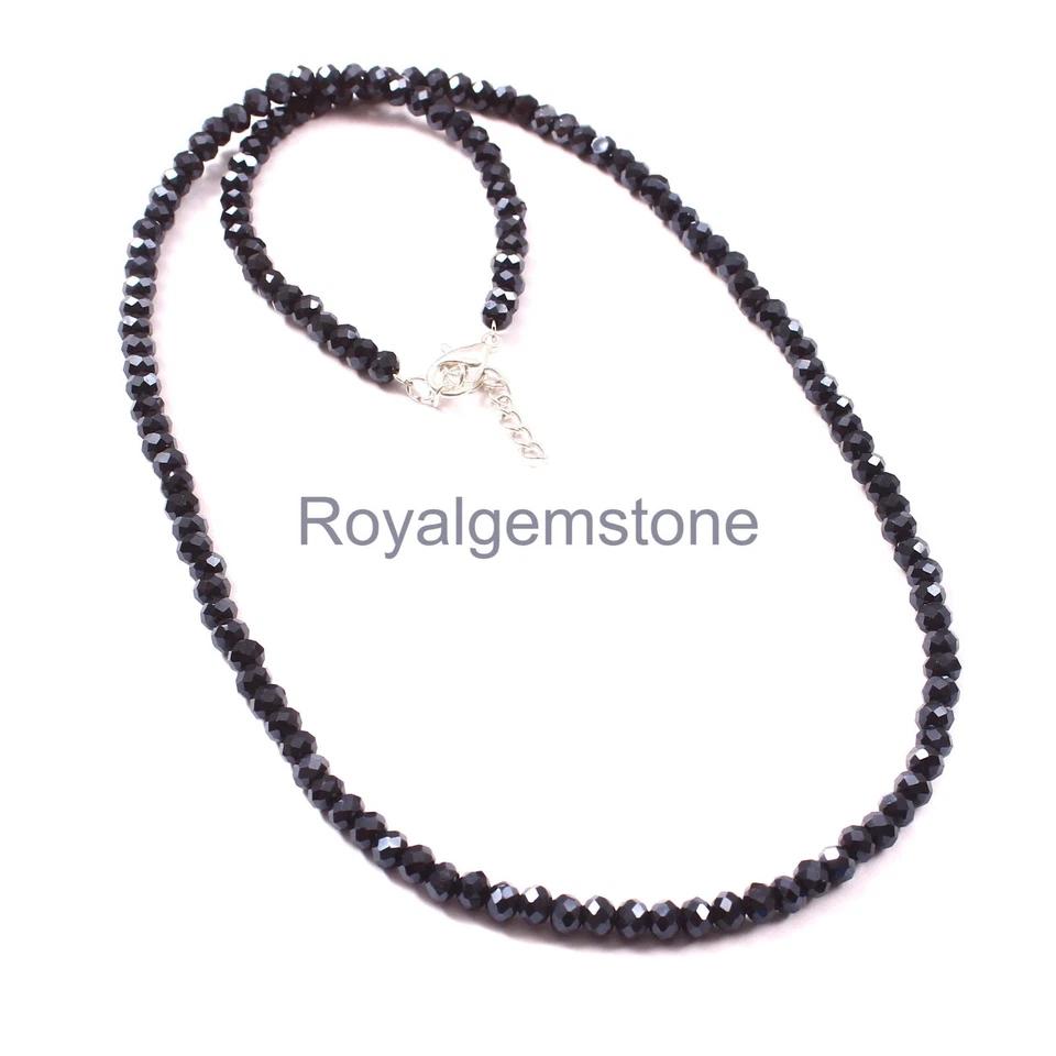 Nera Naturale Spinello Sfaccettato Tondo Nero Taglio Diamante Perle 3mm Rondella - Immagine 3 di 4