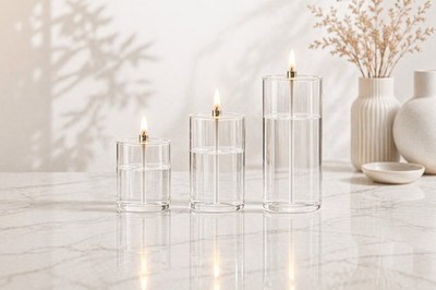 Firelight PILLAR CANDLE Öllampe Glas Design Oil Lamp Table New Old Stock