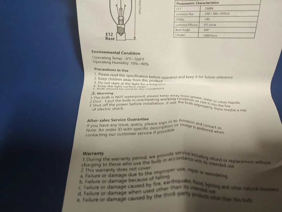 12-Pack E12 Candle Light Bulbs 40W Warm White 2500K, 380 Lumen Dimmable Clear  - Image 4 of 4