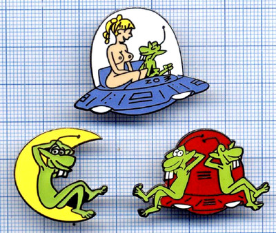 3er Set PIN'S BD PAT MALLET DIE KLEINEN GRÜNEN MÄNNER AUSSERIRDISCH Pinup Sexy