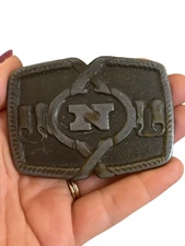 Vintage Antique Oden Inc Brass USA "N" Letter Cowboy Belt Buckle Country Western
