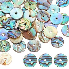 AHANDMAKER 40 Pieces Natural Abalone Shell Beads, 10mm Flat Small, Colorful
