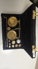 Antique Brass Finish Jewellry Balance Scale with Velvet Box Goldsmith Weight