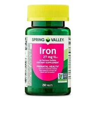 Spring Valley Iron Prenatal Health Dietary Supplement Tablets 27 mg 250 Count