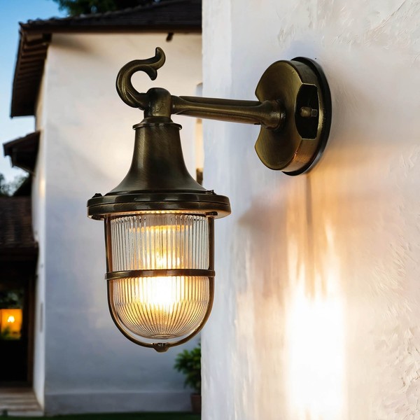 Messing Wandleuchte IP64 Rustikal Glas Schirm Premium AußEn Lampe Haus Hof-image