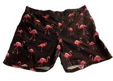 Flamingo Print Large Black Pink 100 Polyester Swim Trunks
