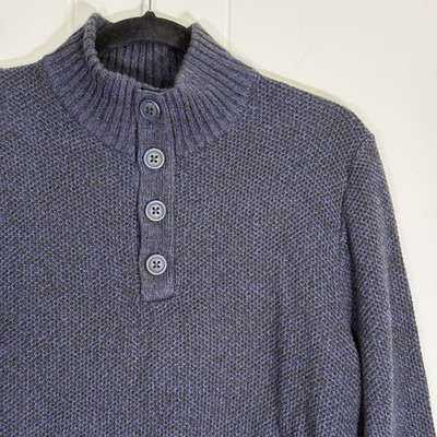 Flag & Anthem Mens MEDIUM Sweater Mock Neck Button-up Navy Blue Casual Pullover