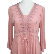 Indigo Soul Women's Dress Size S Boho Embroidered Pink Vintage Style Bell Sleeve