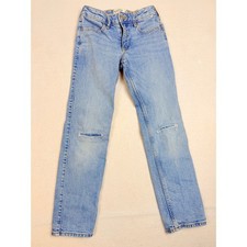Abercrombie Kids High Rise Straight Jeans Light Wash Distressed Size 7/8 Long