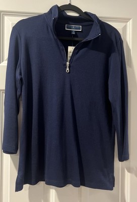 Karen Scott Sport Quarter Zip Pullover 3/4 Sleeve Navy Blue Women s M NWT