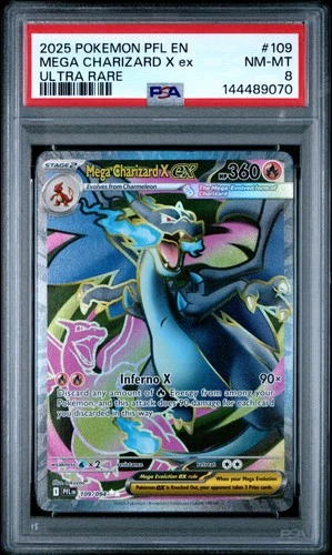 2025 POKEMON PFL EN-PHANTASMAL FLAMES ULTRA RARE #109 MEGA CHARIZARD X EX PSA 8