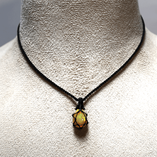 Lanterna di Fuoco ~ Collana Pietra Preziosa Macramè Naturale Etiope Artigianale Fatta a Mano - Foto 5 di 9