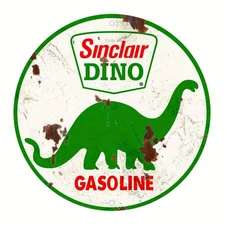 Round Aluminum Sinclair Dino Gasoline Tin Metal Sign Wall Art 8x8