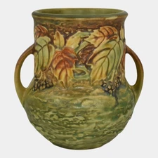 Roseville Blackberry 1932 Vintage Art Pottery Green Handled Ceramic Vase 570-5