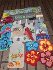 Cross Stitch Items Lot Vintage Handmade Items Beach Theme Flowers Bird