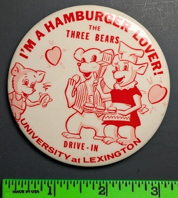 Vintage University of Kentucky Hamburger Lover Pinback Pin