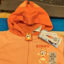 Bluey Bingo Orange Full Zip Hoodie XS 4/5 Unisex Kids Long Sleeve