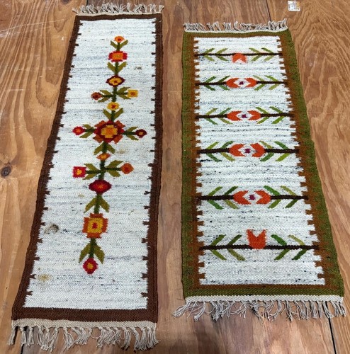 Lot of 2 Hand Knotted Vintage Flat Weave Poland Kilim Kilm Wool Area Rug