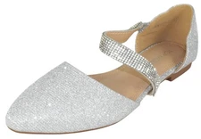 TOP MODA Women Flats Glitter Pointed Dress Flats Rhinestone Strap LENNON5 Silver