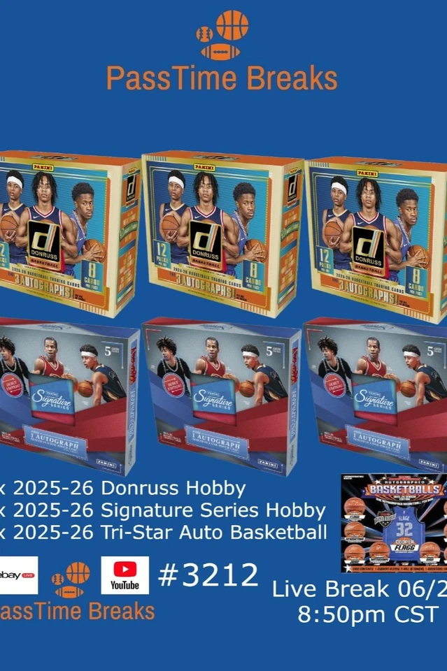 2025-26 DONRUSS SIGNATURE SERIES BASKETBALL 6x Hobby Box Mix PYT BREAK 3212