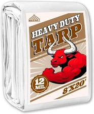 Tarp 8x20 ft Heavy Duty 12mil 100% Waterproof High Durability 8x20, White 
