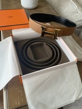 Hermes Kit Cintura ReversibileFibbia H Oro Marrone e Nero Oro 32mm