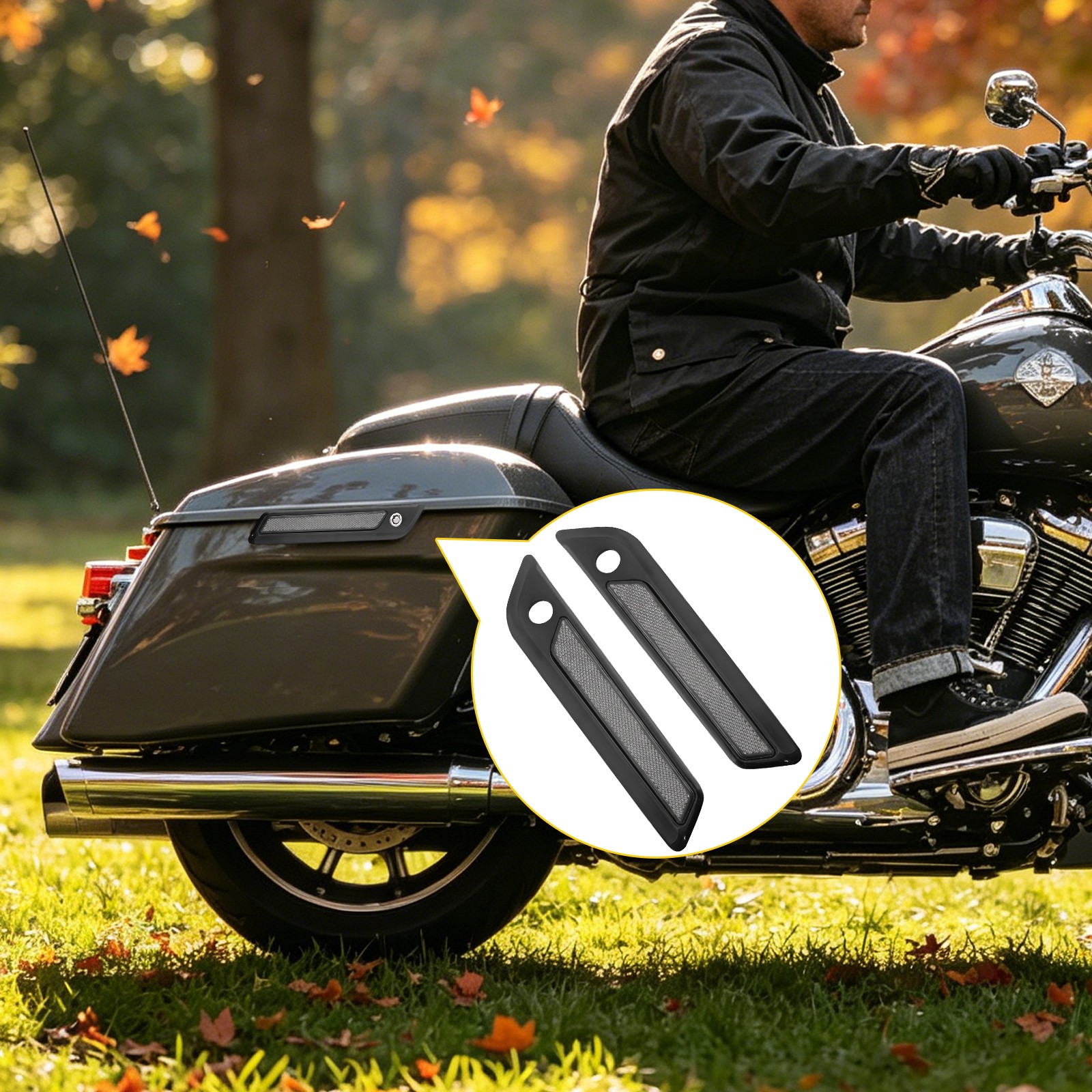2 Pcs Saddlebag Lock Reflective Cover for Touring Street Road Glide King 2014+