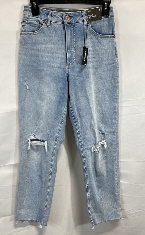 Express Women's Curvy Mom Jeans Super High Rise Distressed Light Wash Size 4 NWT