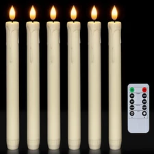 Homemory 6 Pcs Flameless Taper Candles with Remote, Timer, Pack of 6, Ivory 