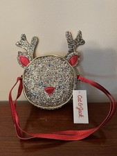Cat & Jack Girls Glitter Sparkle Gold Holiday Christmas Red Reindeer Purse NWT