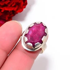 Ruby (Simulated) Designer Handmade 925 Sterling Silver Ring S.7.5 R97833