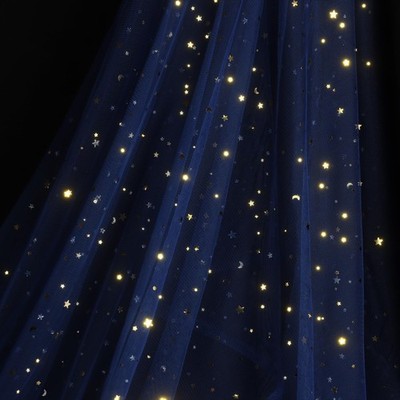 SHAYUAN 54'' x 8 Yards Glitter Tulle Fabric Rolls Golden Stars and Moon Tulle ...