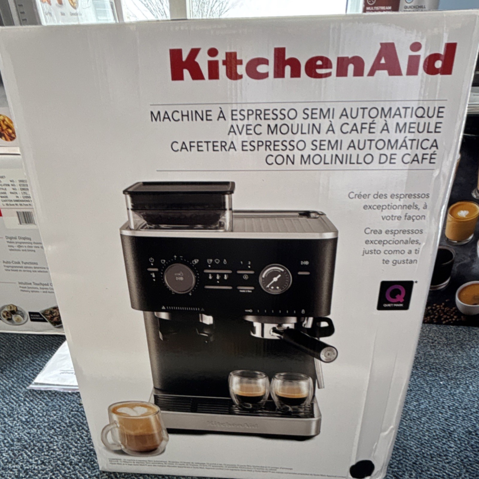 KitchenAid Semi-Automatic Espresso Machine Black Burr Grinder Steam Wand 2 Cups