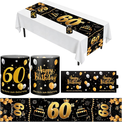 60. Geburtstag Deko Schwarz Gold Set,  mit Windlichter Tischdeko, Partydekoratio