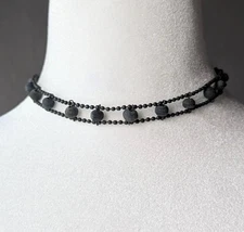 Black Volcanic Lava Rock Round Gemstone Necklace Choker