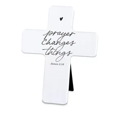 Inspirational Tabletop Cross Figurine 5.25 x 7.5 Inch Resin Prayer Changes Th...