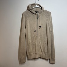 Banana Republic Cotton Knit Full Zip Sweater Hoodie Mens M Beige Oatmeal Toggles