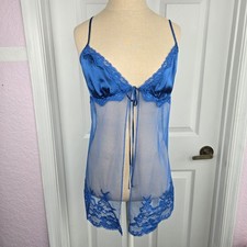 Victoria s Secret Vtg Blue Silk And Mesh Nightie Camisole Top Size L Lingerie