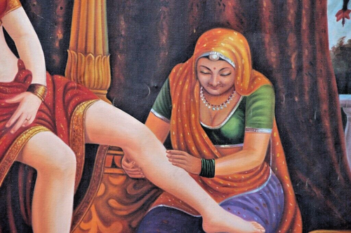 Vintage Oil Painting On CANVAS Rajasthani Queen Getting Ready Fine Art Original - Picture 4 of 13