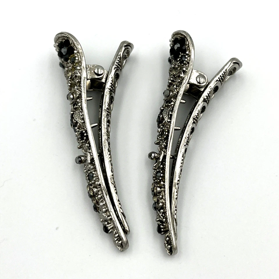 Серебристый тон металла w стразы аллигатора волос коготь зажим набор из 2 подходящих - Изображение 3 из 4