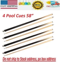Set of 4 Pool Cues 58″ Billiard House Bar Cue Sticks, 2-Piece Pool Cue