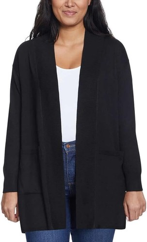 Neu mit Etikett Gloria Vanderbilt entspannte Damen-Cardigan offen vorne schwarz Größe XL $ 80 8D197