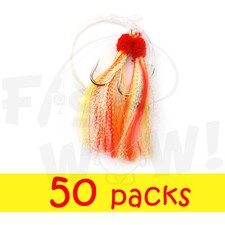 50pks Shrimp Fly Rig Krystal flash Rockfish Rig 5/0 Hook Yellow Red Fish WOW!®