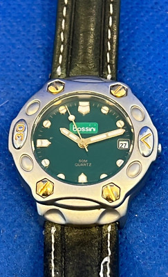 Vintage Damenuhr Bossini Torpedo B-646 Quartz Watch DamenUHR grünes Zifferblatt