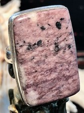 LARGE 1 1/4" Purple Russian Charoite Ring Rectangle 925 Sterling Silver Size 8.5