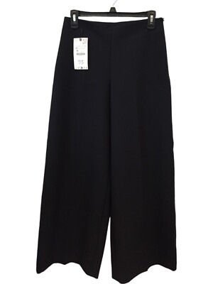 Zara Womens Balloon Wide Pants XS High Waist Cropped Navy blue