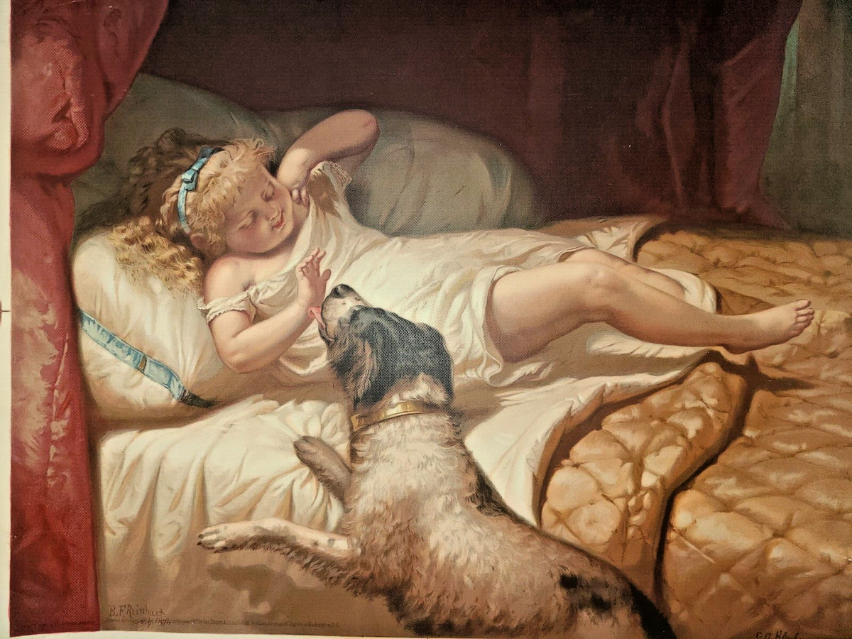 antique picture ❀* 女の子とワンちゃんのいる 版画プリント
