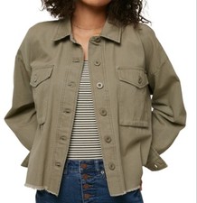 O’neill Smithson Jacket Sz Xl Raw Hem Cropped Utility Canvas Cargo Pockets Nwt