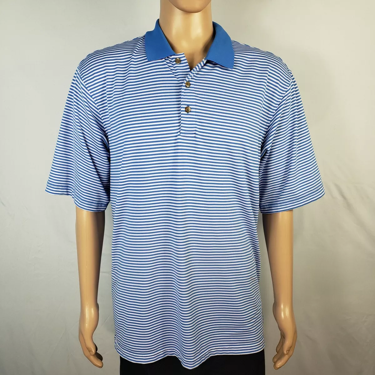 Mens blue and top white striped polo shirt